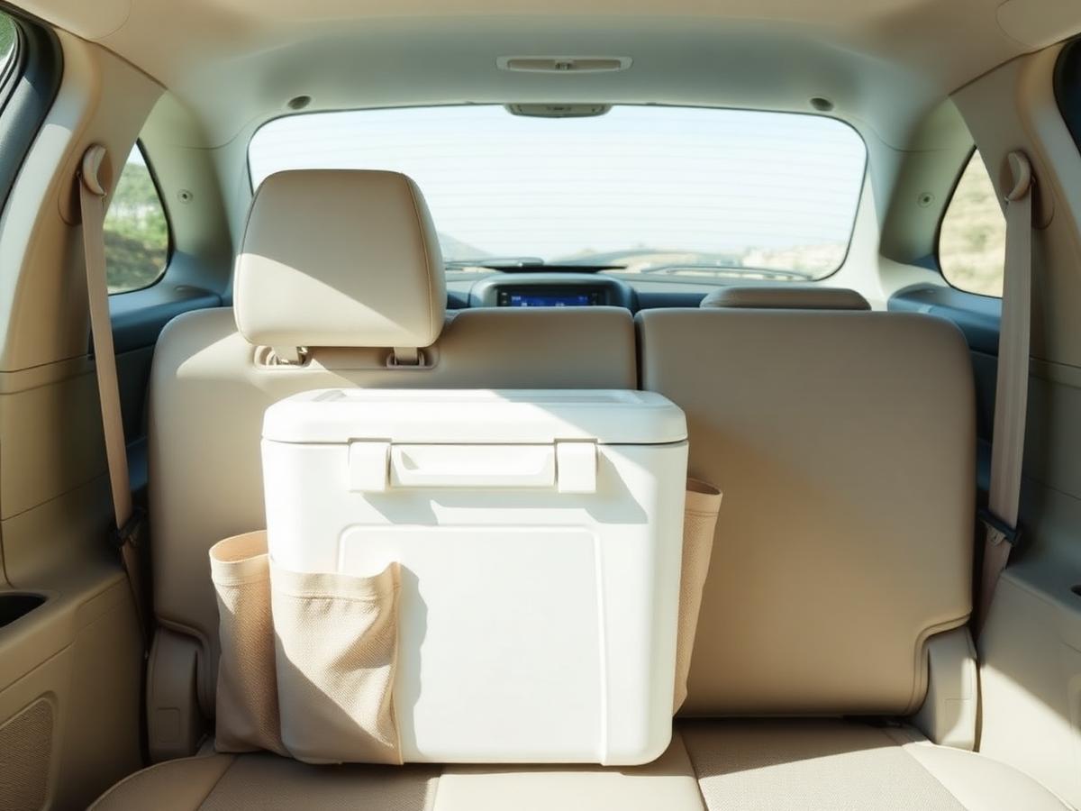 Car back seat with a seat-back organizer and a small cooler